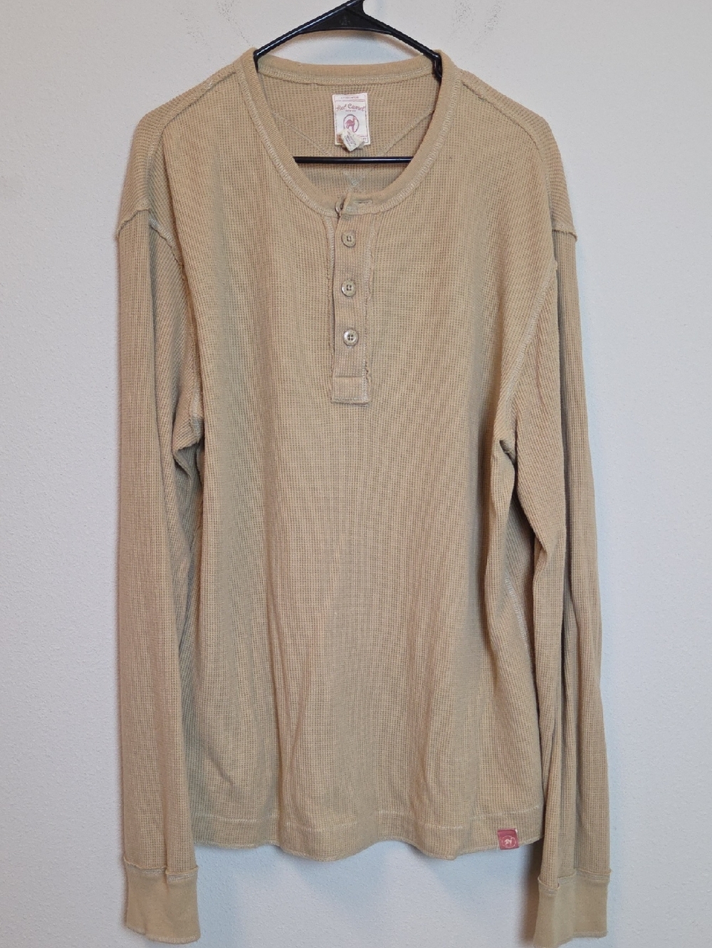 Red Camel Men's Long Sleeve Henley Shirt in Beige - Classic Thermal Size L